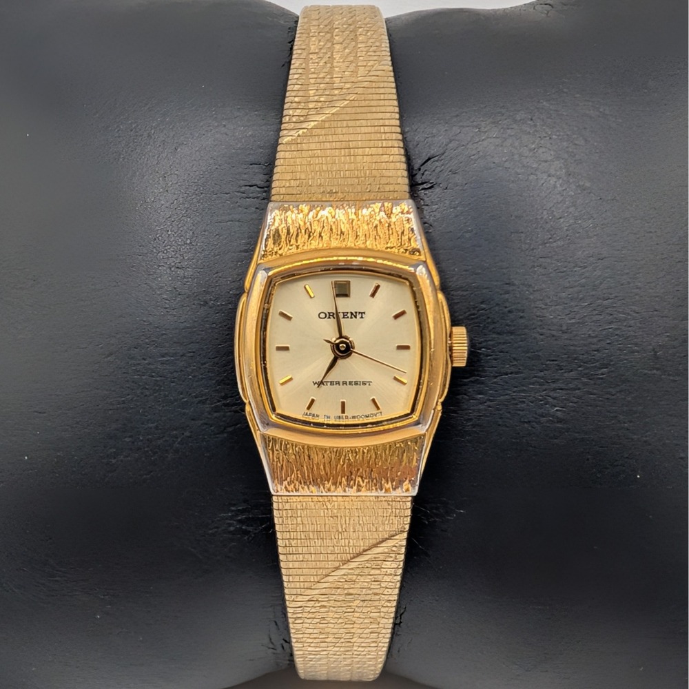 Orient UBLR-N0 Vintage Gold Tone Tonneau Bracelet‎ Watch Sunburst Dial Petite